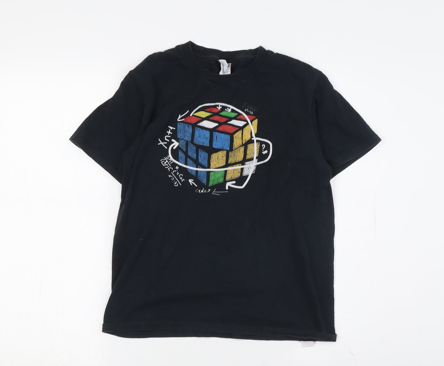 Boys Black Graphic T-Shirt, Large, Cotton, Geek Style
