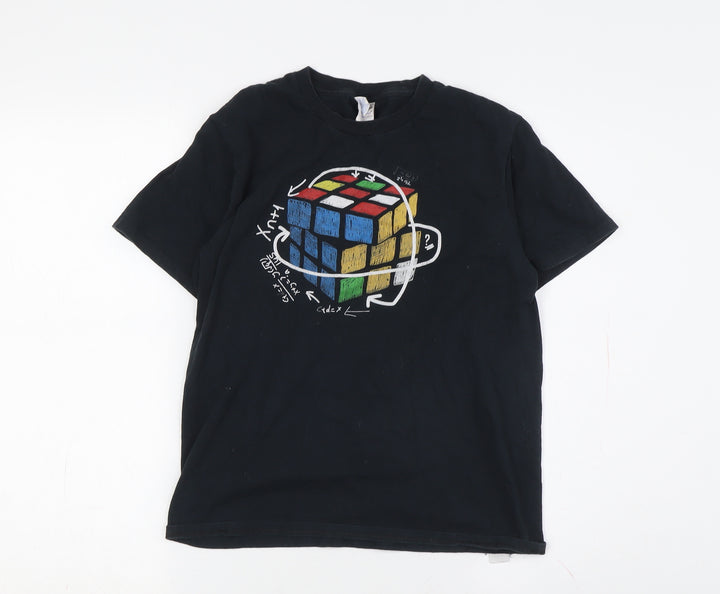 Boys Black Graphic T-Shirt, Large, Cotton, Geek Style