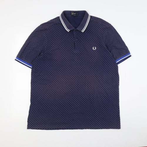 Fred Perry Men's Blue Polka Dot Slim Polo Shirt XL