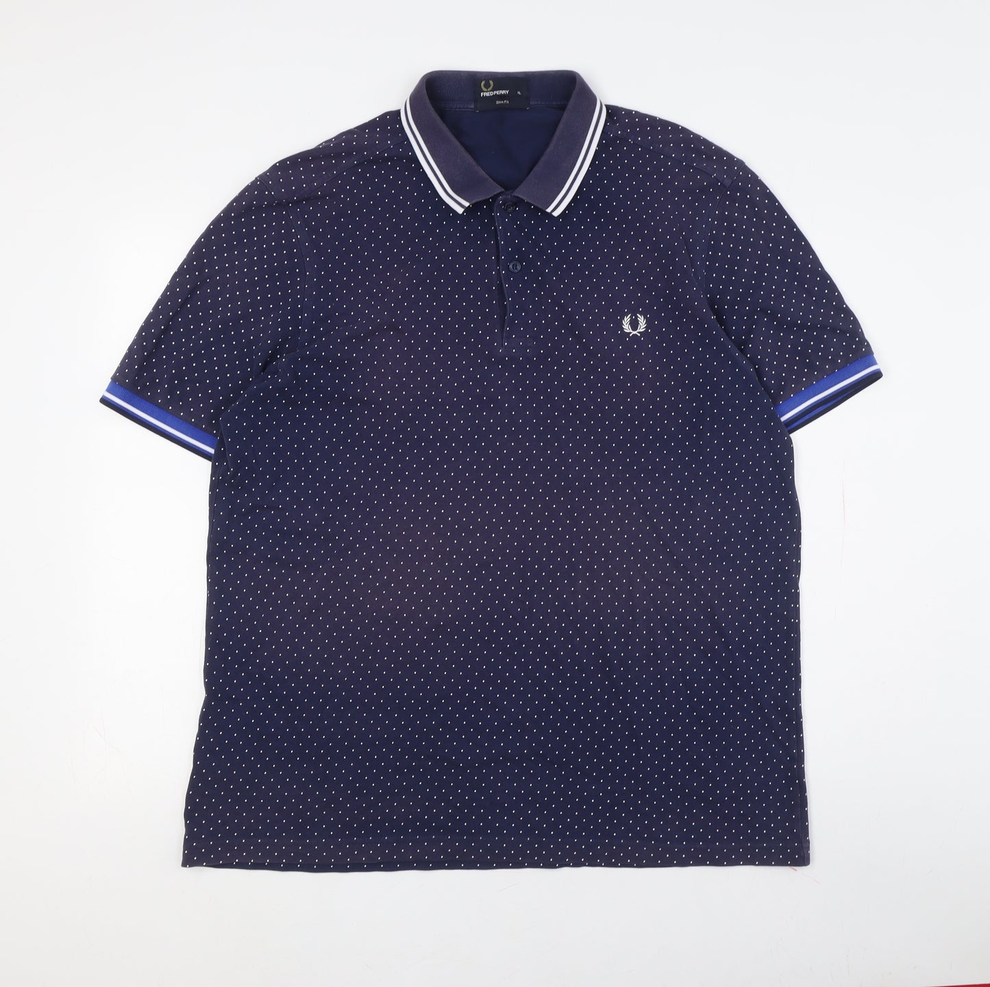 Fred Perry Men's Blue Polka Dot Slim Polo Shirt XL