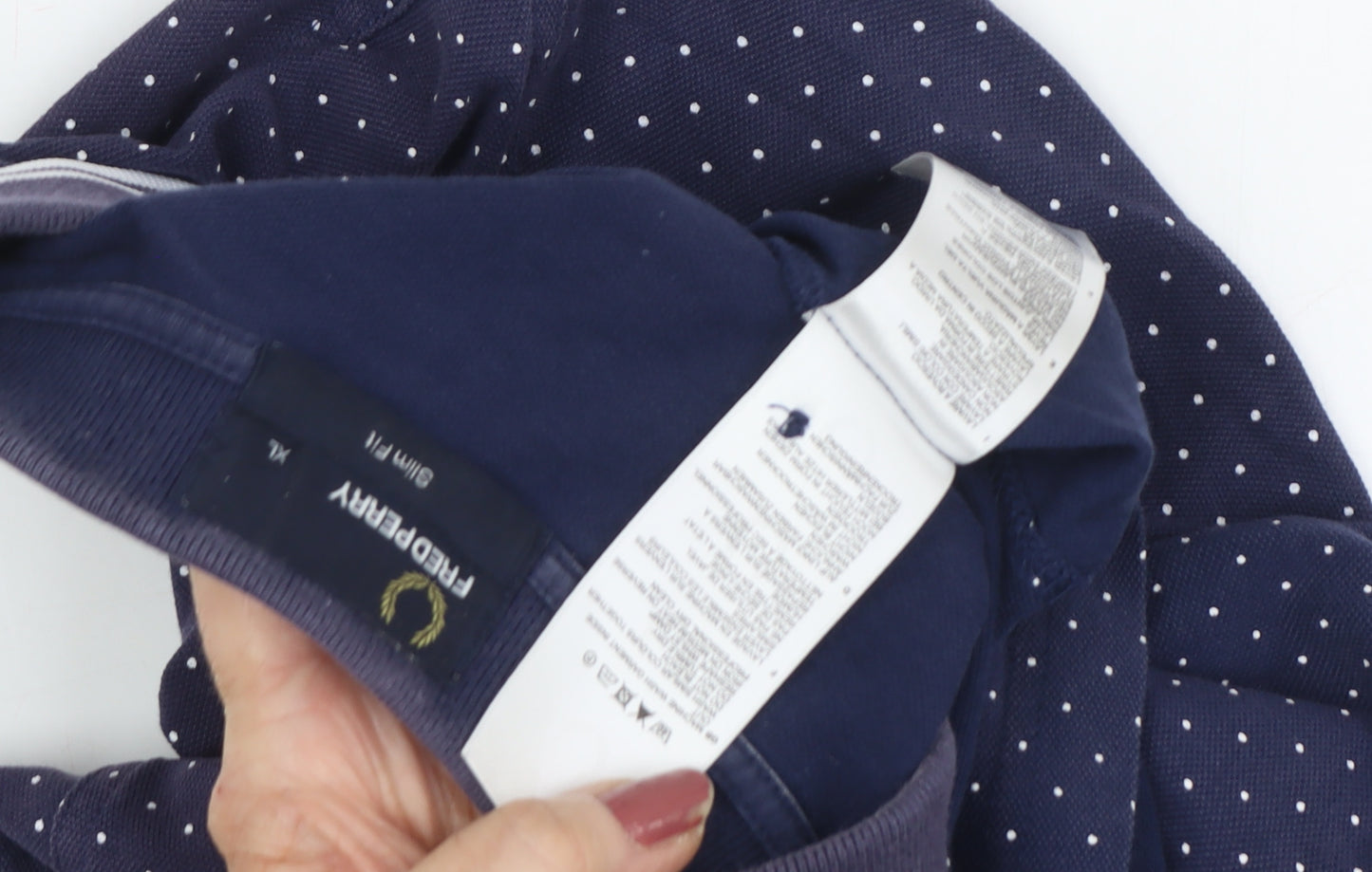 Fred Perry Men's Blue Polka Dot Slim Polo Shirt XL