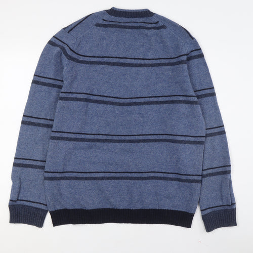 Marks and Spencer Men's Blue Striped V-Neck Jumper M
