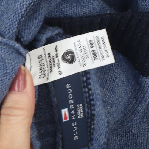 Marks and Spencer Men's Blue Striped V-Neck Jumper M