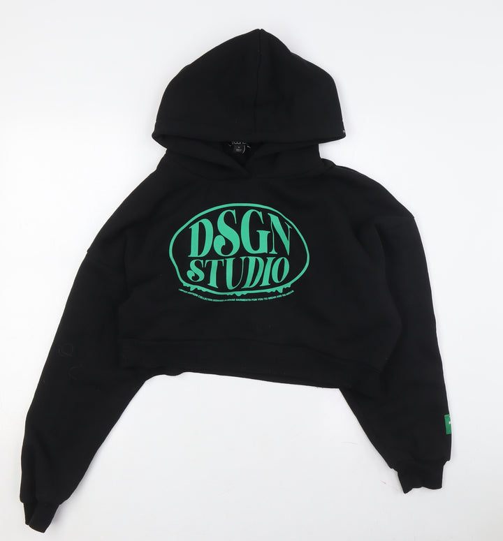 Boohoo Women's Black Logo Pullover Hoodie M