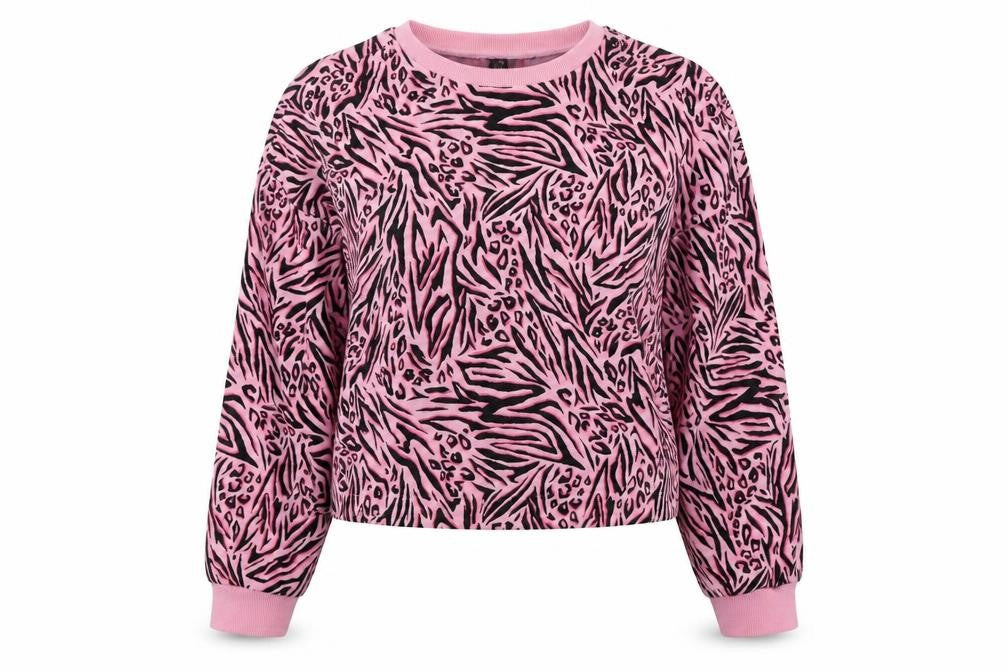Front view of Divided Women's Pink Animal Print Pullover Sweatshirt M