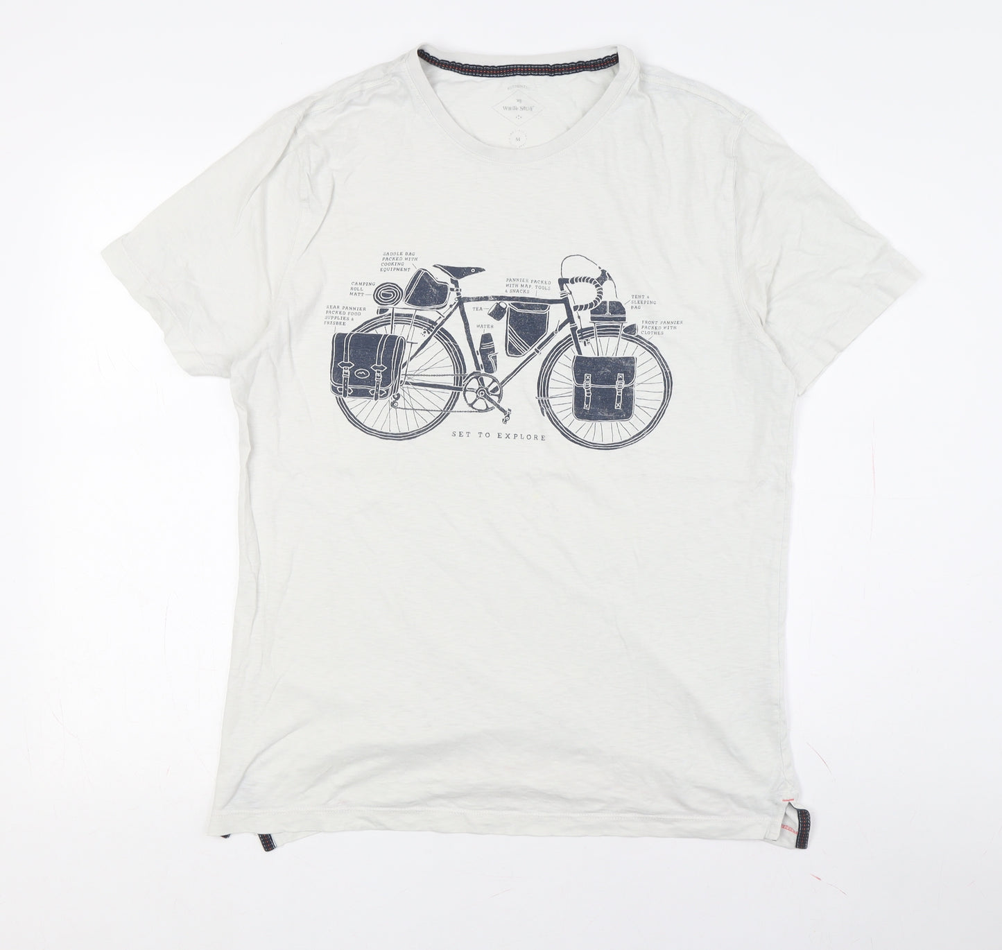 White Stuff Men's White Cotton Graphic Bicycle Print T-Shirt M