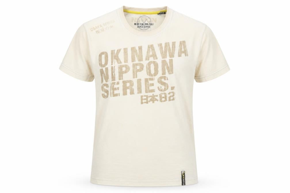 Front view of Nippon Women's Beige T-Shirt Medium Crew Neck Casual