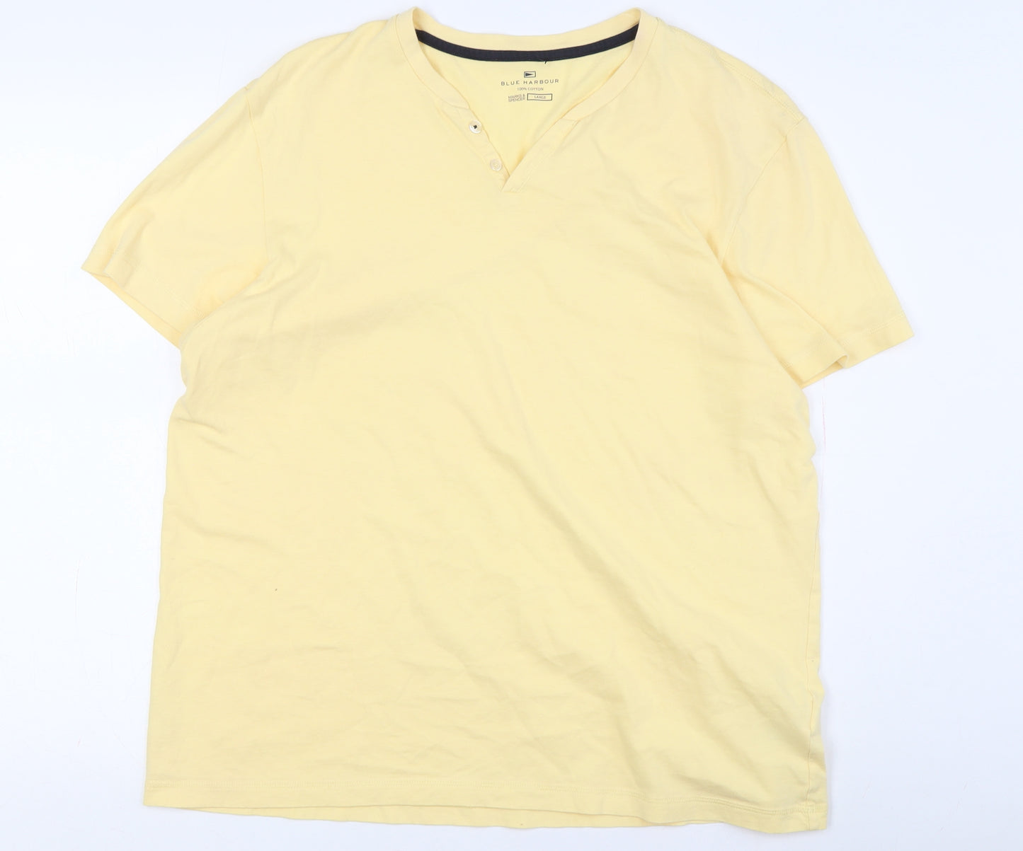 Marks and Spencer Yellow Henley T-Shirt for Men, Large