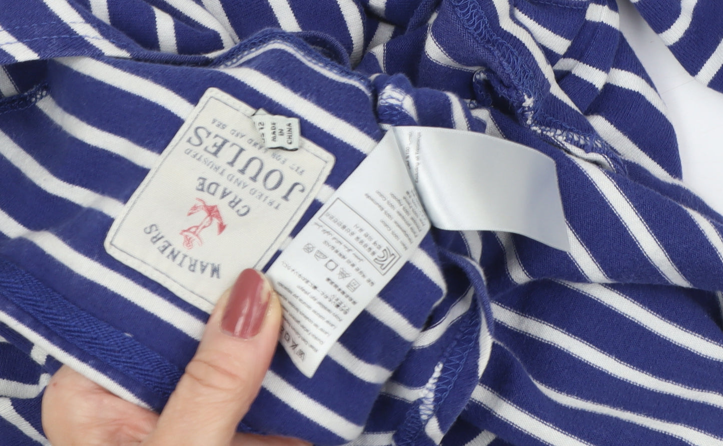 Joules Women's Blue Striped T-Shirt, Size 12