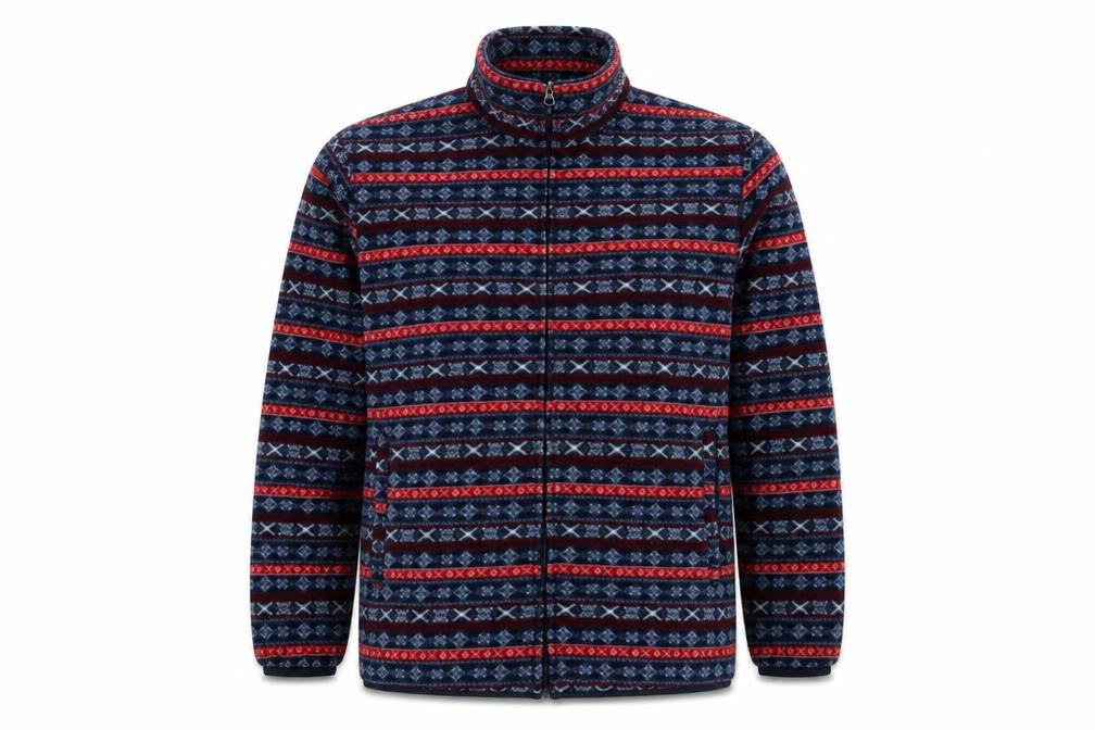 Front view of Cotton Traders Women's Blue Geometric Zip Jacket L