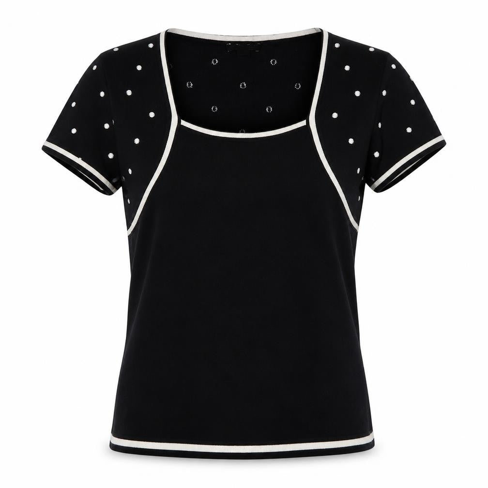 Front view of Precise Women's Black XS Polka Dot Slim T-Shirt