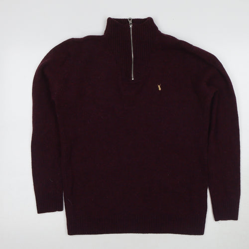 Next Men's Burgundy Wool High Neck Zip Jumper M