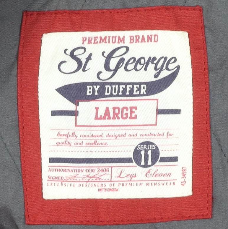 St George by Duffer Men's Red Hooded Puffer Jacket Large
