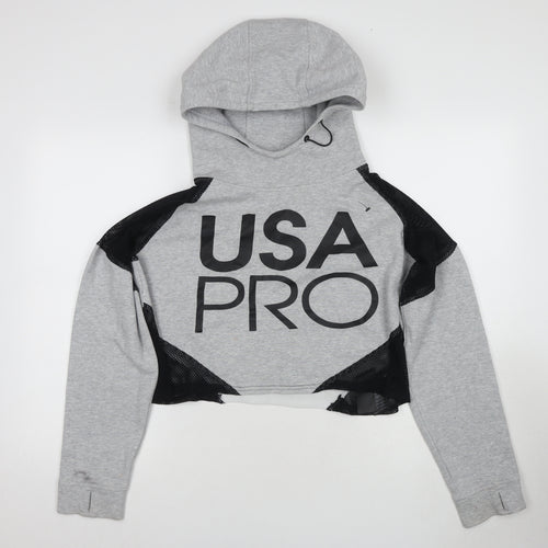 USA Pro Women's Grey Logo Hooded Activewear Hoodie