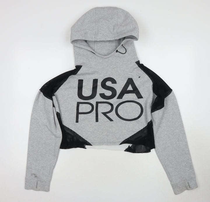 USA Pro Women's Grey Logo Hooded Activewear Hoodie