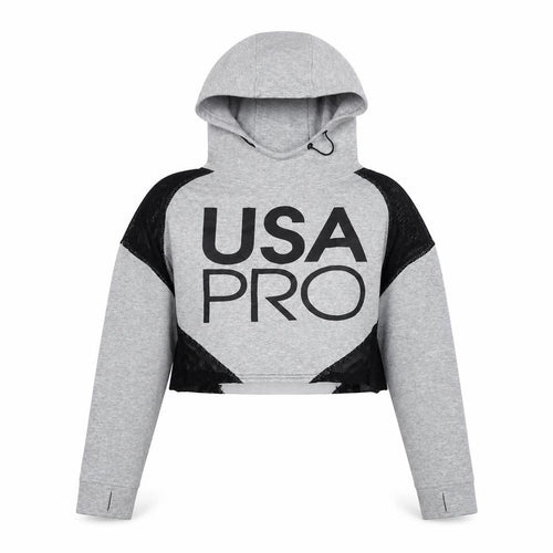 USA Pro Women's Grey Logo Hooded Activewear Hoodie