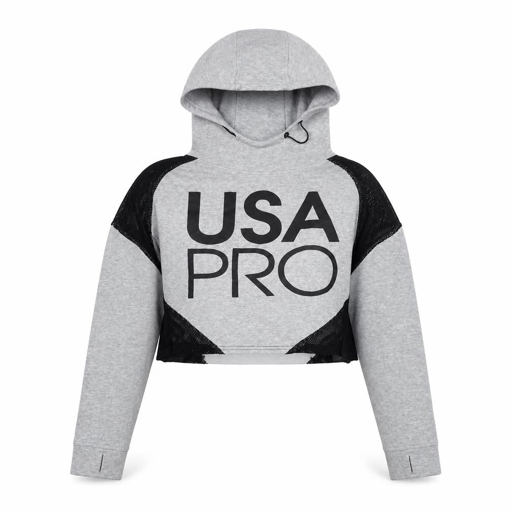 USA Pro Women's Grey Logo Hooded Activewear Hoodie