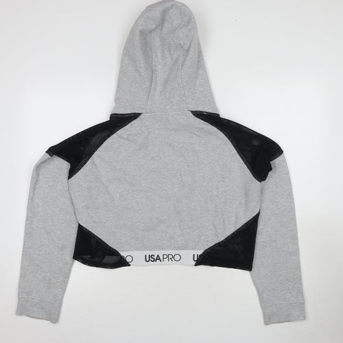 USA Pro Women's Grey Logo Hooded Activewear Hoodie