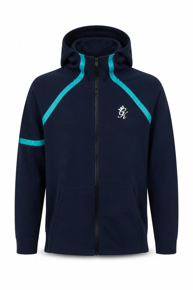 Front view of Gym King Men's Blue Full Zip Hoodie -, size S
