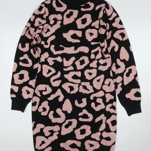 Oui Women's Black Pink Jumper Dress, M, Animal Print