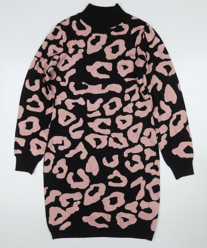 Oui Women's Black Pink Jumper Dress, M, Animal Print
