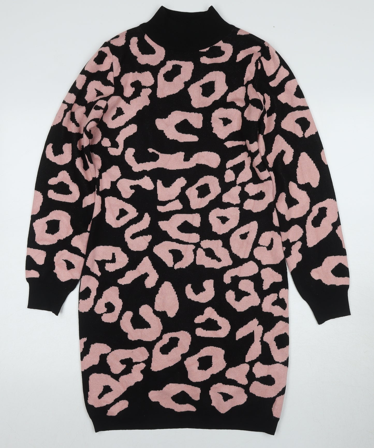 Oui Women's Black Pink Jumper Dress, M, Animal Print