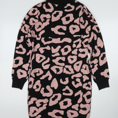 Oui Women's Black Pink Jumper Dress, M, Animal Print