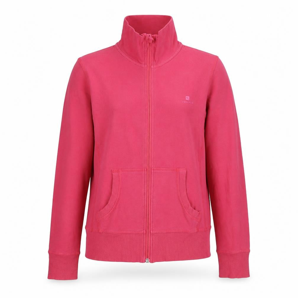 Front view of Domyos Women's Pink Full Zip Hoodie, size 14