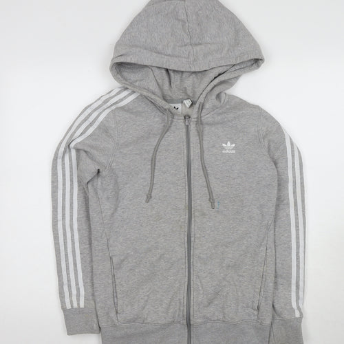 Adidas Women's Grey Full Zip Hoodie with Logo, Size 8