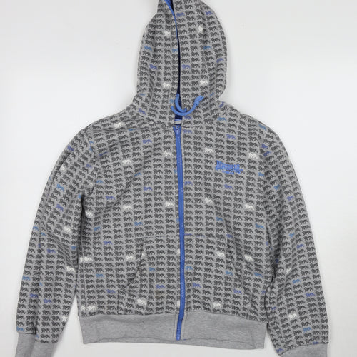 Lonsdale Unisex Grey Blue Full Zip Hoodie Size 12