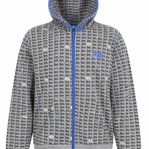 Lonsdale Unisex Grey Blue Full Zip Hoodie Size 12
