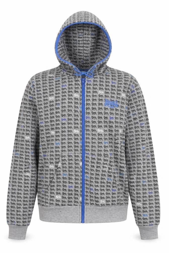 Lonsdale Unisex Grey Blue Full Zip Hoodie Size 12