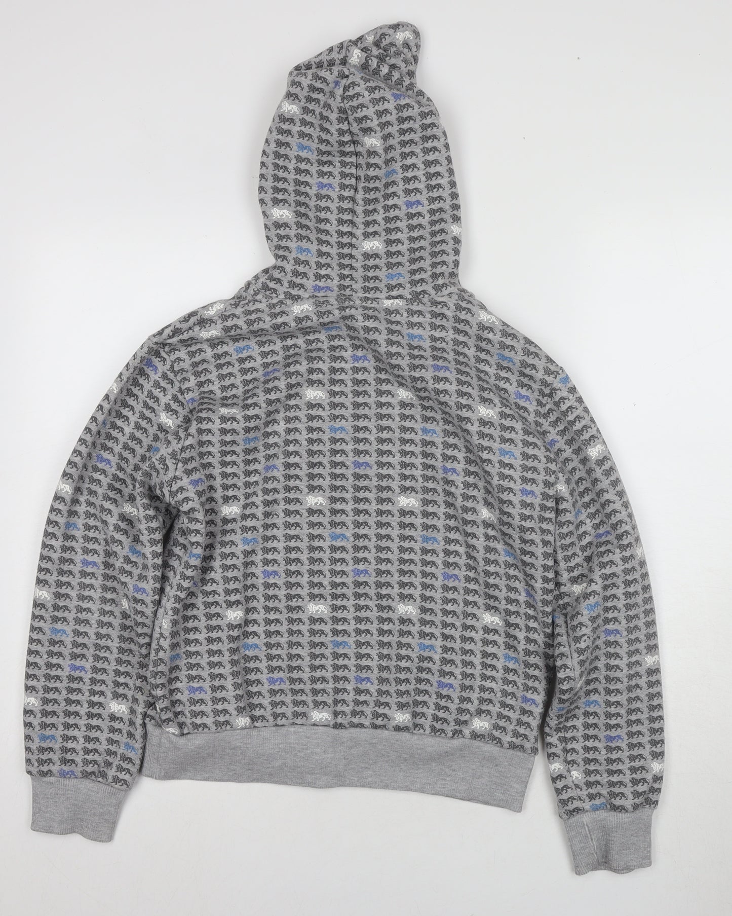 Lonsdale Unisex Grey Blue Full Zip Hoodie Size 12