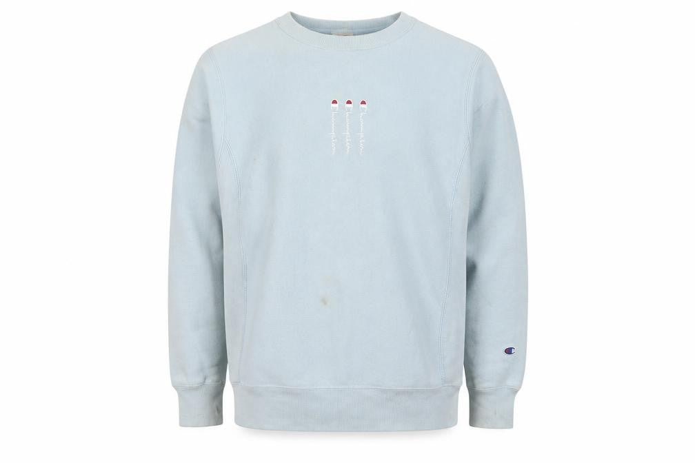 Front view of Champion Blue unisex pullover sweatshirt small