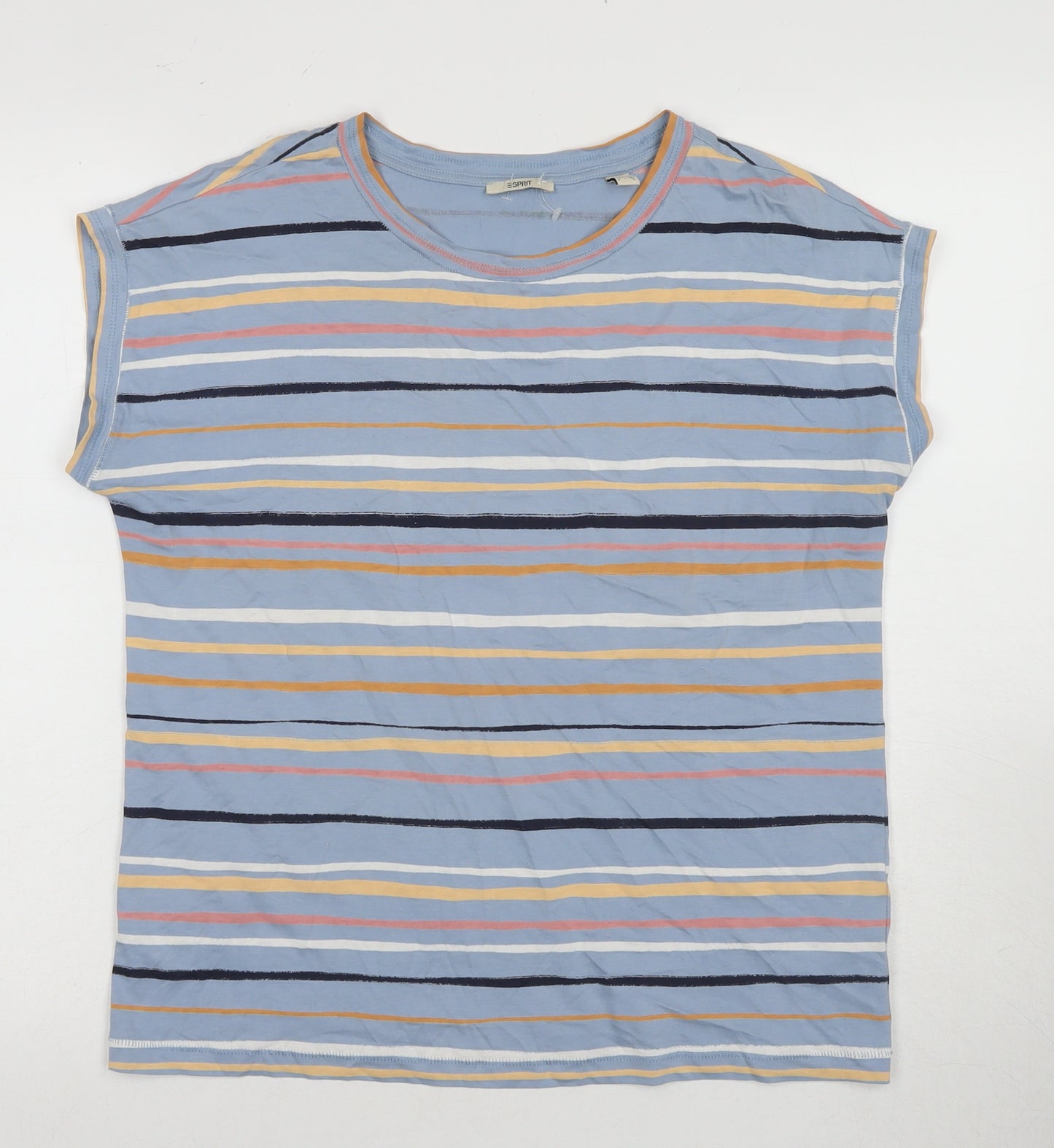Esprit Women's Blue Striped T-Shirt M Cotton Casual