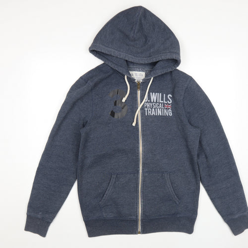 Jack Wills Men's Blue Full Zip Hoodie, Small, Logo Accent
