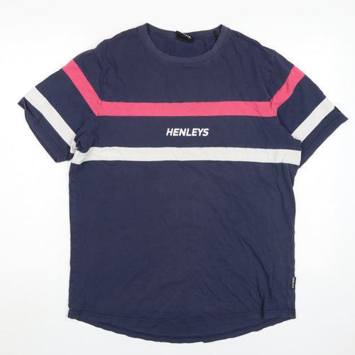 Henleys Men's Blue Colourblock T-Shirt L
