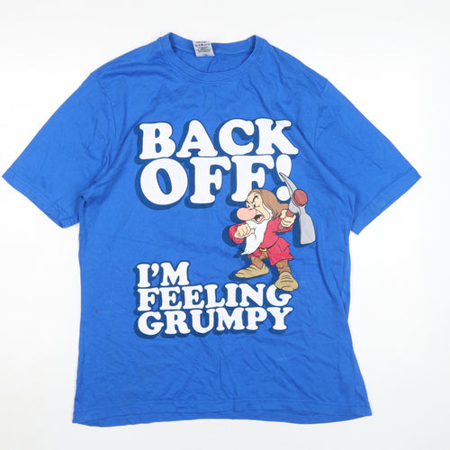 Disney Men's Blue Grumpy Cartoon T-Shirt Medium