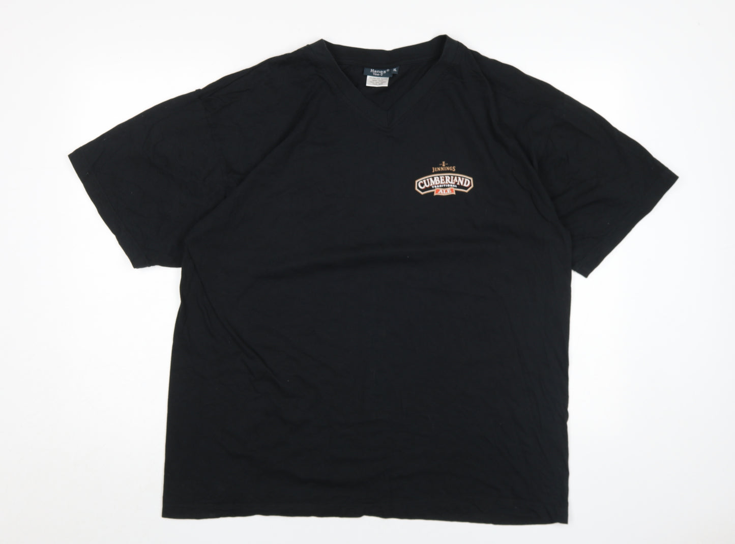 Hanes Men's Black V-Neck Beer Logo T-Shirt XL