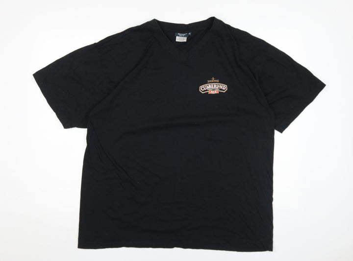 Hanes Men's Black V-Neck Beer Logo T-Shirt XL