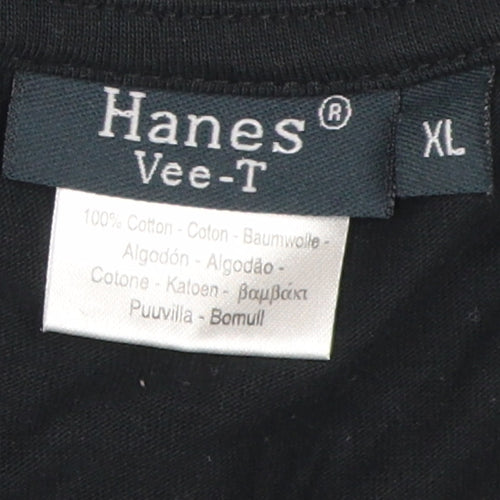 Hanes Men's Black V-Neck Beer Logo T-Shirt XL