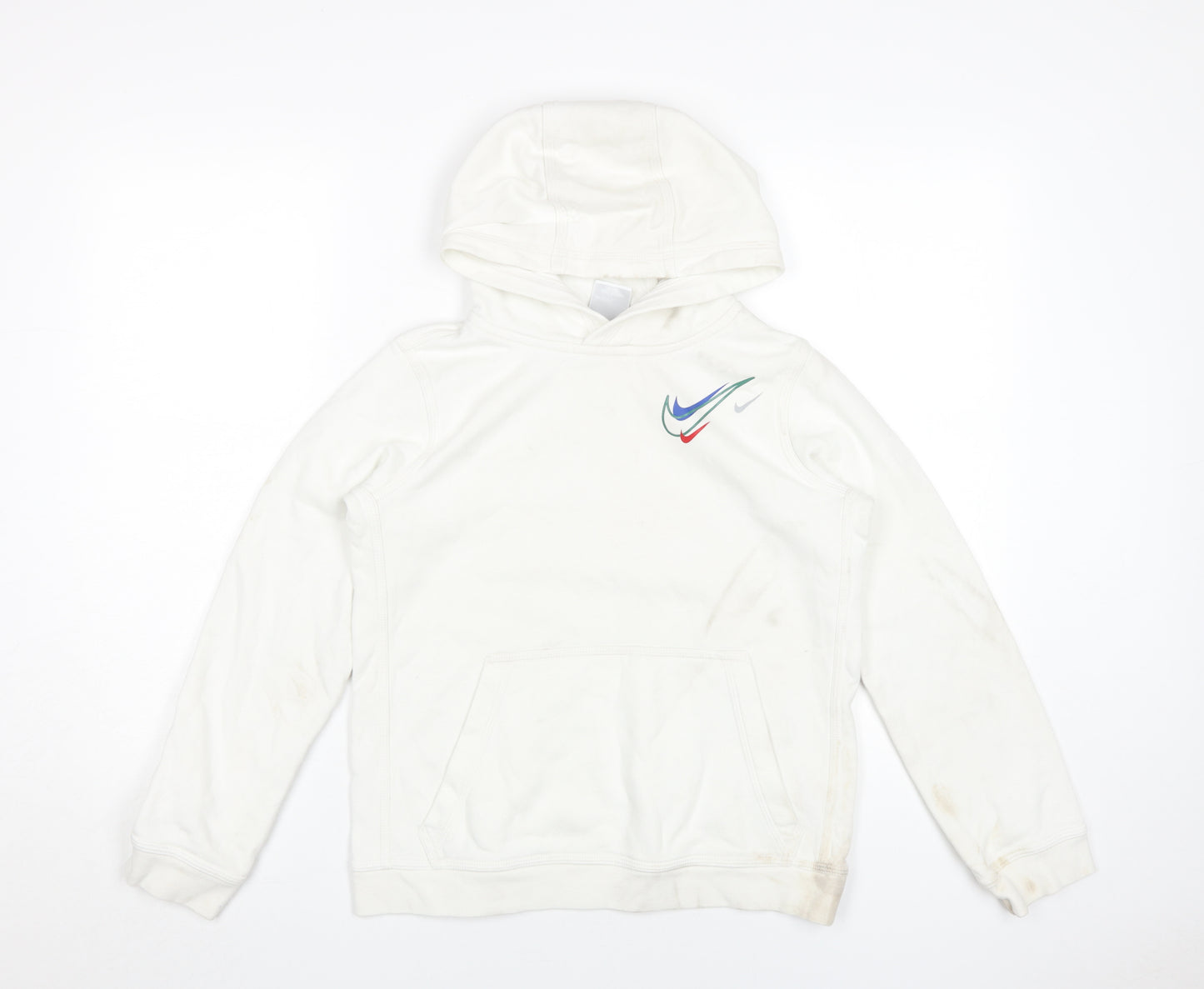 Nike Boys White Pullover Hoodie, L, Casual Hoodie with Pockets