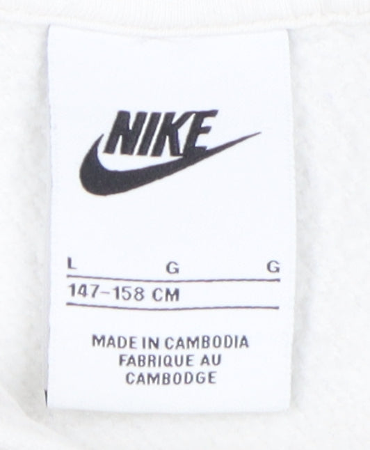 Nike Boys White Pullover Hoodie, L, Casual Hoodie with Pockets