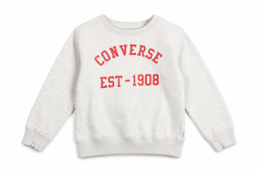 Front view of Converse boys’ grey pullover sweatshirt, size 6-7, years