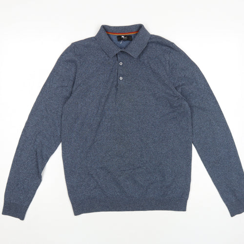 Next Men's Blue Long Sleeve Polo, Size L, Cotton Blend