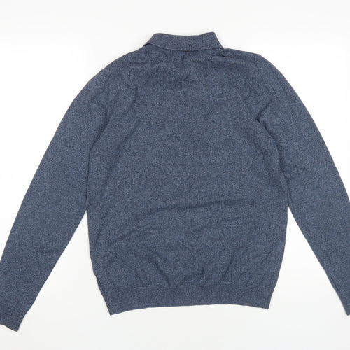 Next Men's Blue Long Sleeve Polo, Size L, Cotton Blend