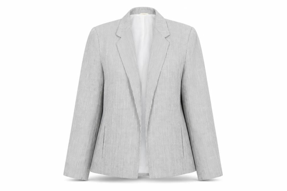 Front view of St Michael Women's Grey Blazer, size 14, - Classic Vintage