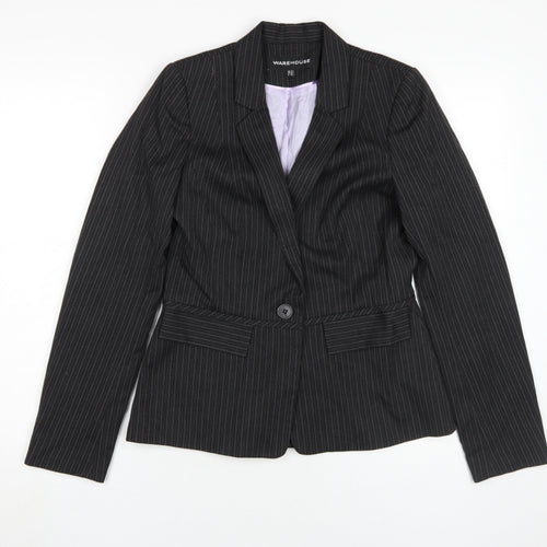 Warehouse Women's Black Pinstripe Jacket Size 10