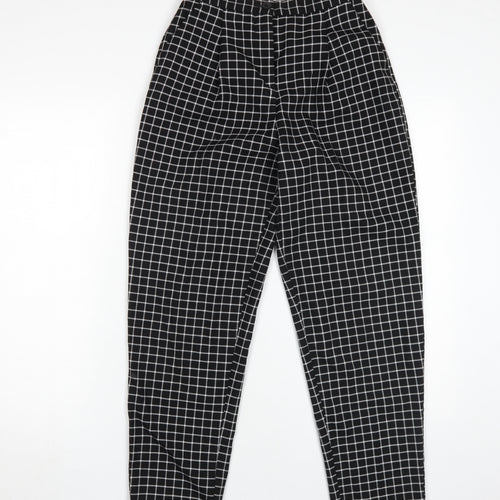Monki Women's Black Check Straight Trousers Size 6