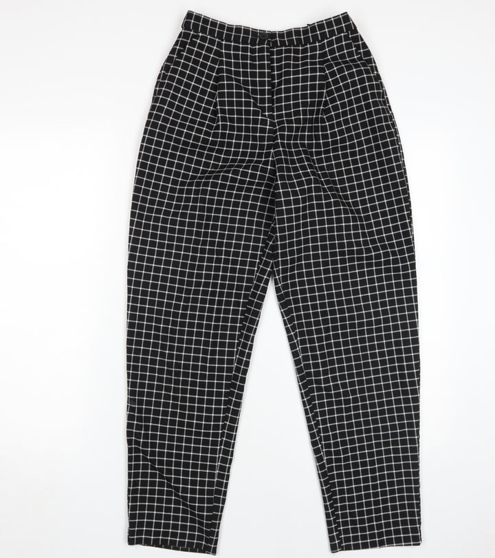 Monki Women's Black Check Straight Trousers Size 6